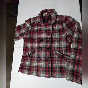 Maurices Red and Black Plaid Coat, Size L